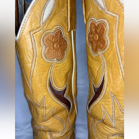 Vintage Ralph Lauren x Lucchese Selene Leather Cowboy Boot Women’s 7D Tan inlay - Picture 6 of 14